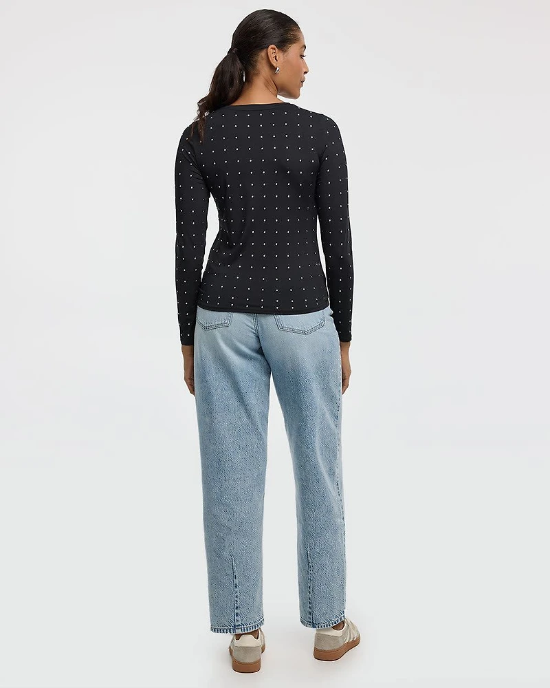 Long-Sleeve Crew-Neck Studded Top