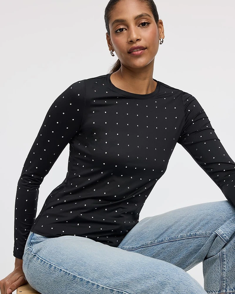 Long-Sleeve Crew-Neck Studded Top