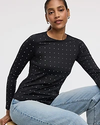 Long-Sleeve Crew-Neck Studded Top
