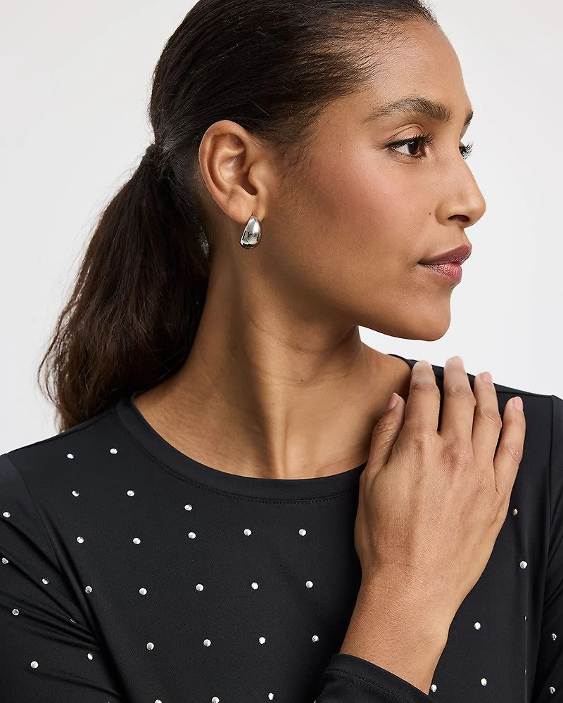 Long-Sleeve Crew-Neck Studded Top