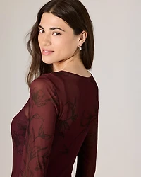 Long-Sleeve Mesh Midi Dress