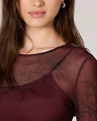 Long-Sleeve Mesh Midi Dress