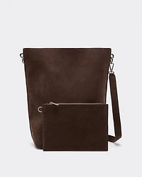 Long Faux Suede Bucket Bag