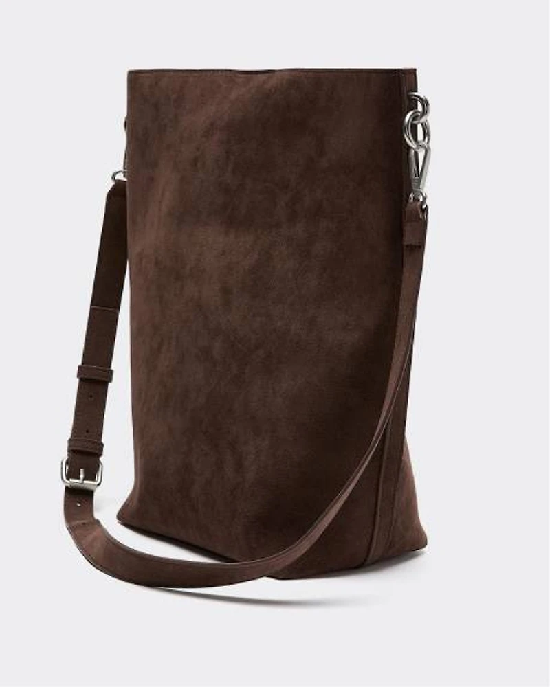 Long Faux Suede Bucket Bag