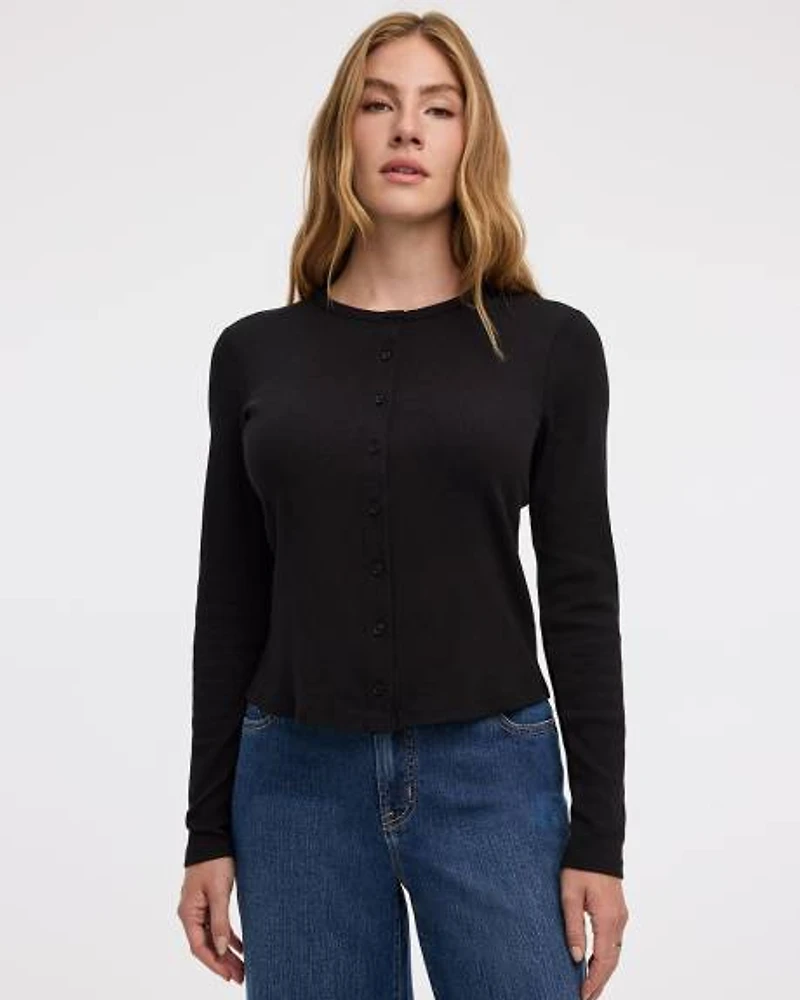 Long-Sleeve Crew-Neck Cardigan