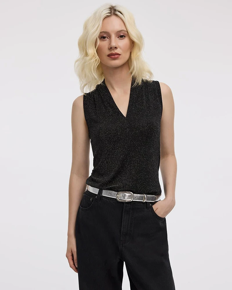 Sleeveless V-Neck Shimmery Top