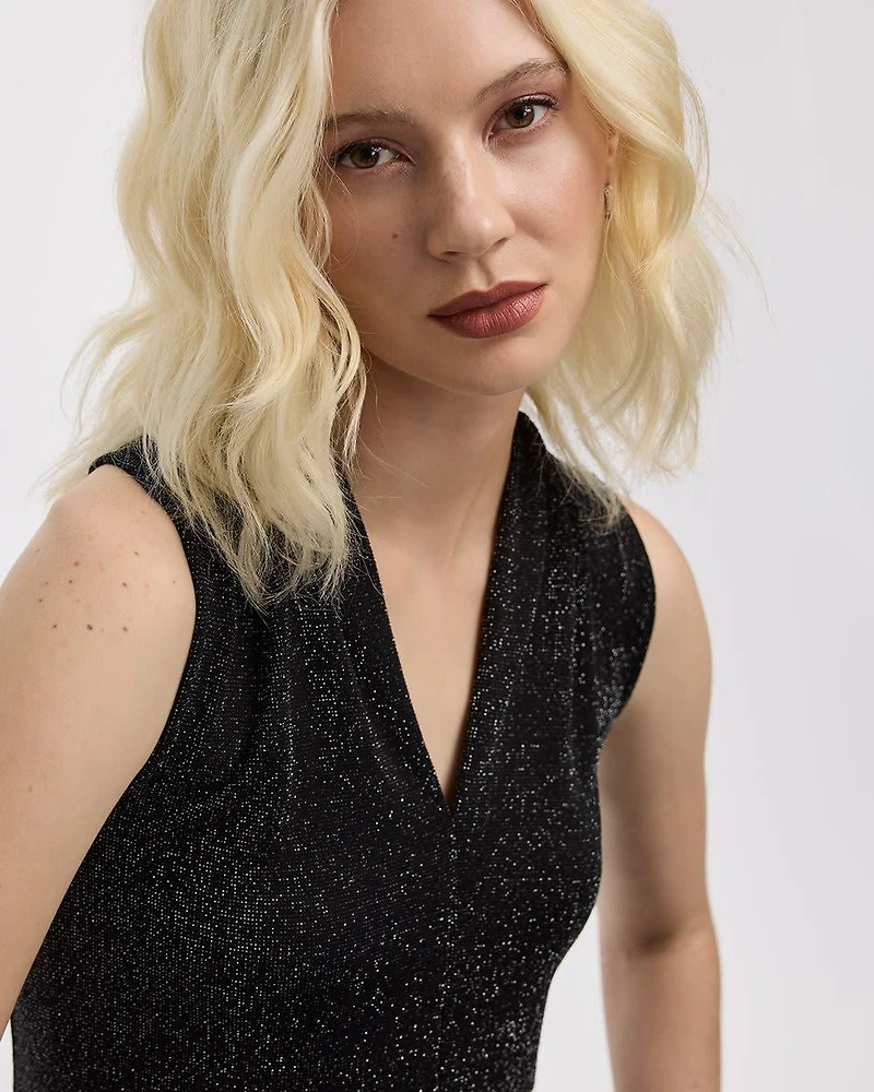 Sleeveless V-Neck Shimmery Top