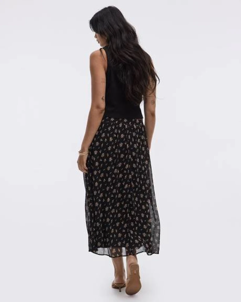 Pleated-Chiffon Midi Skirt