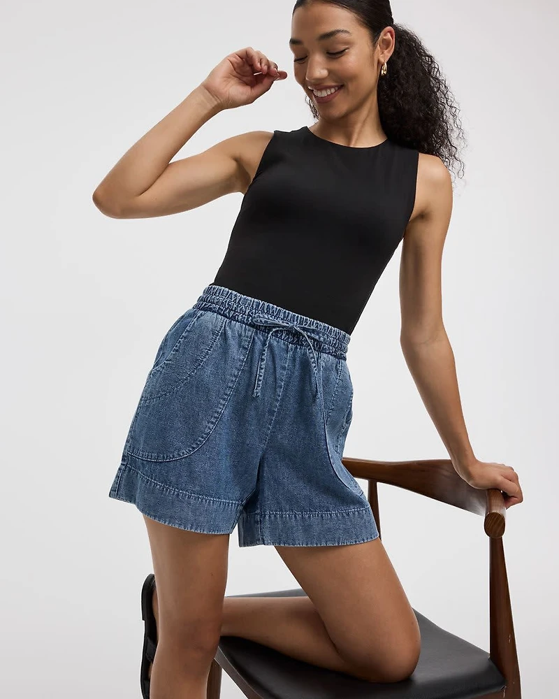 Denim Shorts with Drawstring