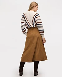 Faux-Suede A-Line Midi Skirt with Buttons