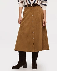 Faux-Suede A-Line Midi Skirt with Buttons