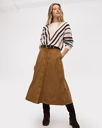 Faux-Suede A-Line Midi Skirt with Buttons
