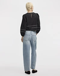 Long-Puffy-Sleeve Crew-Neck Blouse
