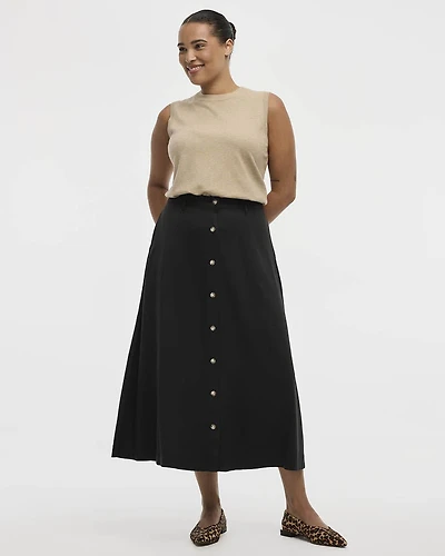 A-Line Midi Skirt with Buttons
