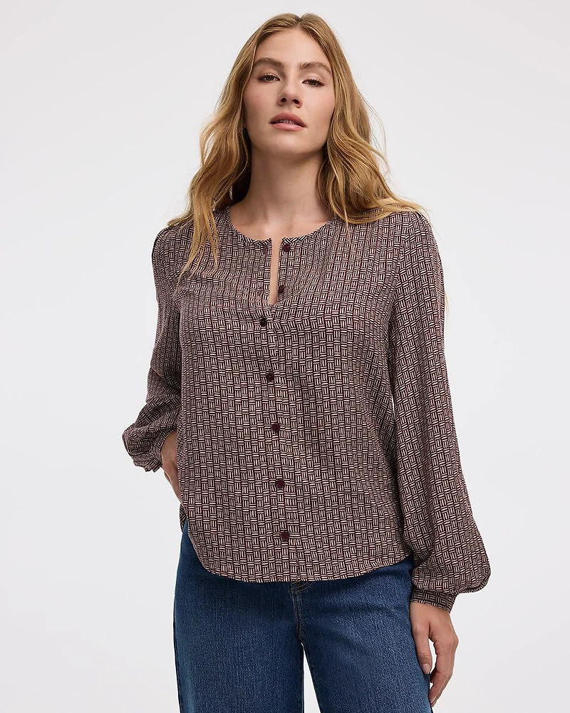 Long-Sleeve Blouse with Crew Neckline