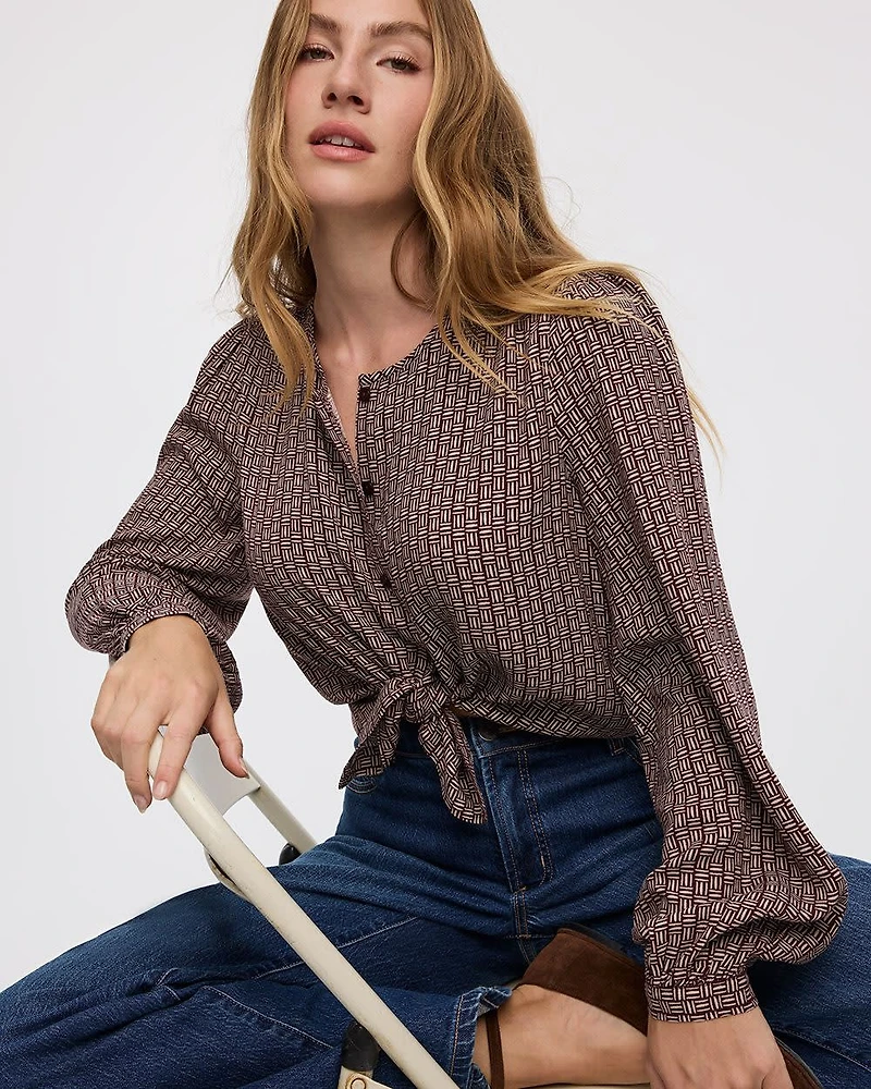 Long-Sleeve Blouse with Crew Neckline