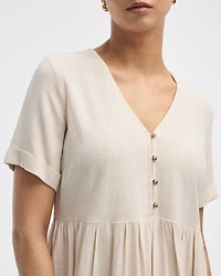 Short-Sleeve V-Neck Buttoned-Down Dress