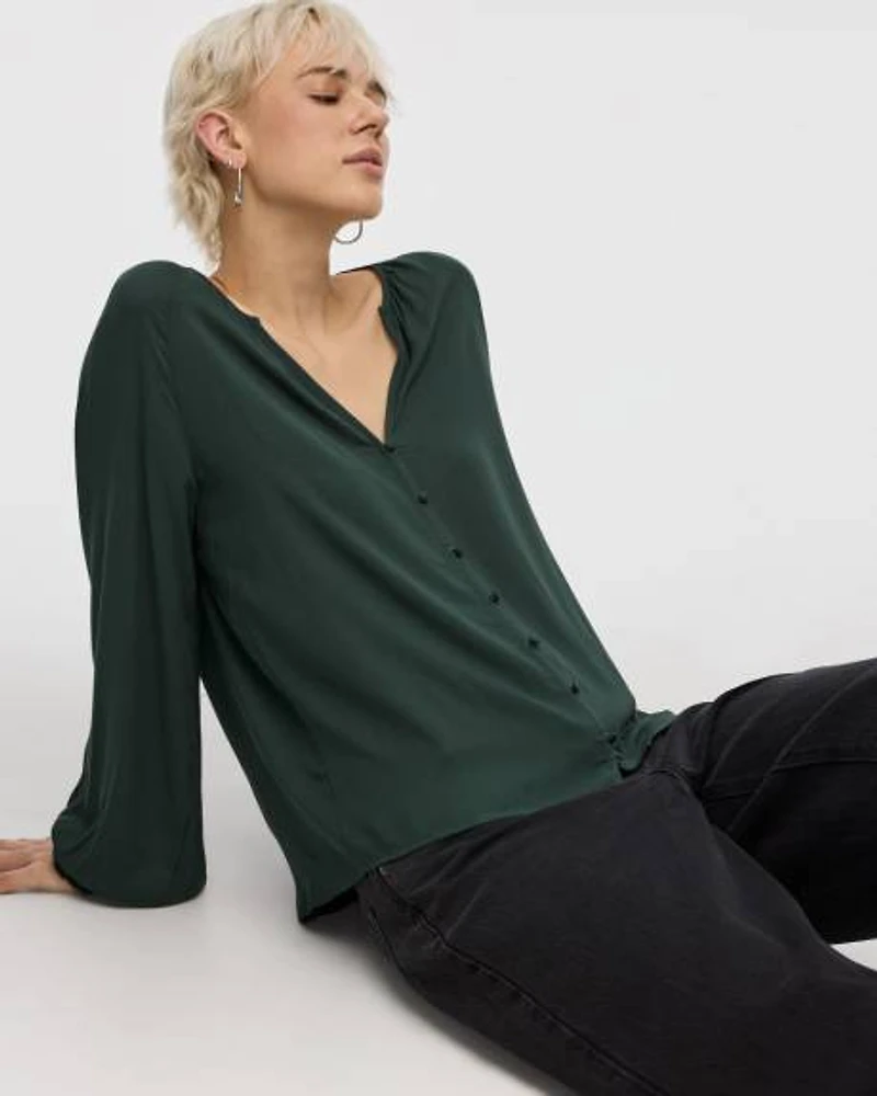 Split-Neck 3/4-Sleeve Blouse