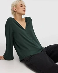 Split-Neck 3/4-Sleeve Blouse