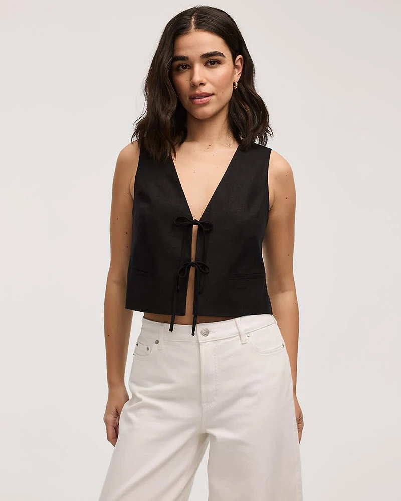Linen-Blend Sleeveless Vest