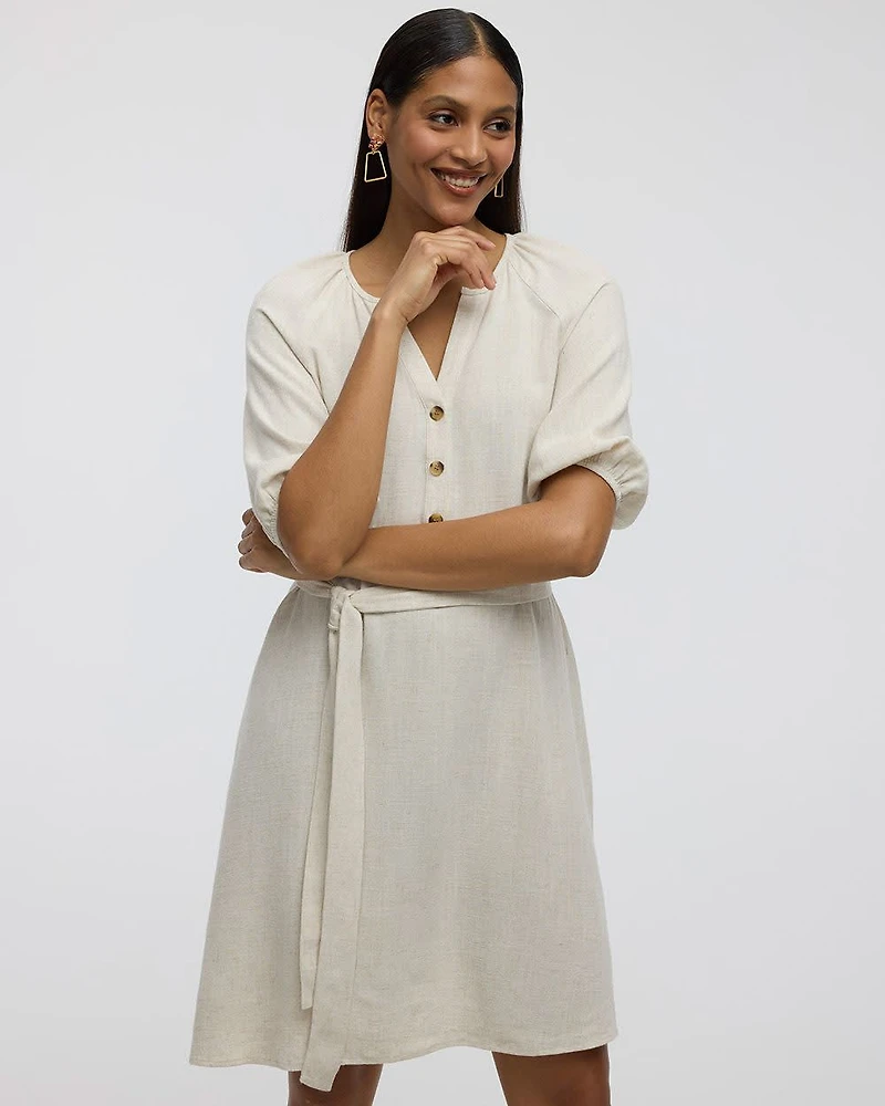 Puffy-Elbow-Sleeve Dress with Split Neckline -Toni Fifi. x Reitmans