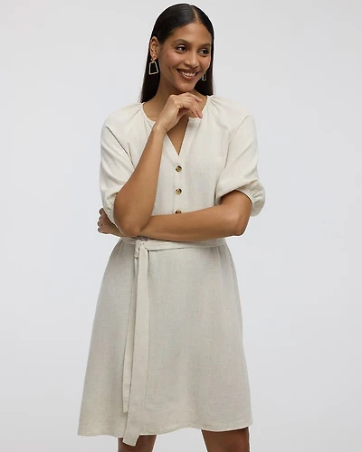 Puffy-Elbow-Sleeve Dress with Split Neckline -Toni Fifi. x Reitmans