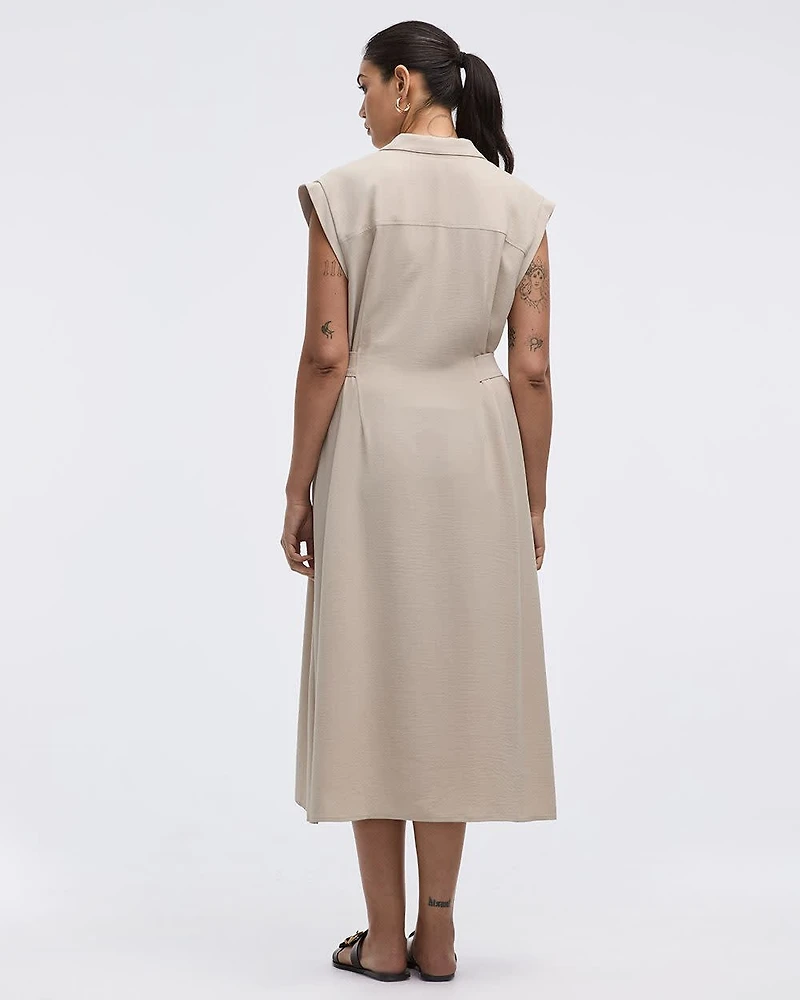 Robe midi à taille cintrée boutonner manches courtes