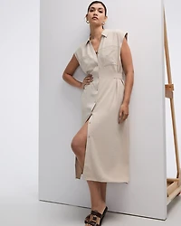 Robe midi à taille cintrée boutonner manches courtes