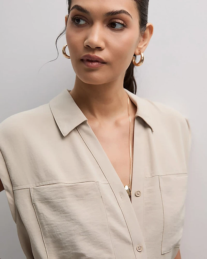 Robe midi à taille cintrée boutonner manches courtes