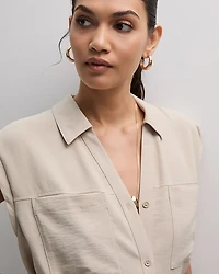 Robe midi à taille cintrée boutonner manches courtes