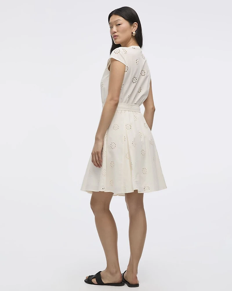 Short-Sleeve V-Neck Eyelet Dress