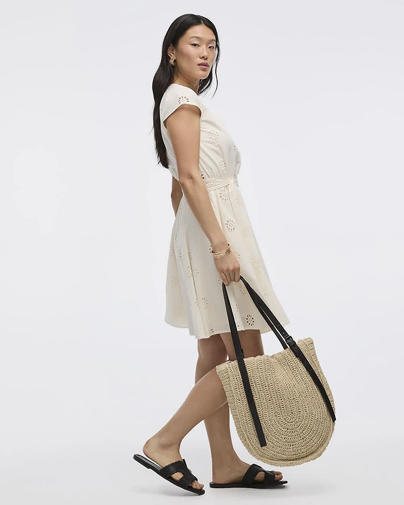 Short-Sleeve V-Neck Eyelet Dress