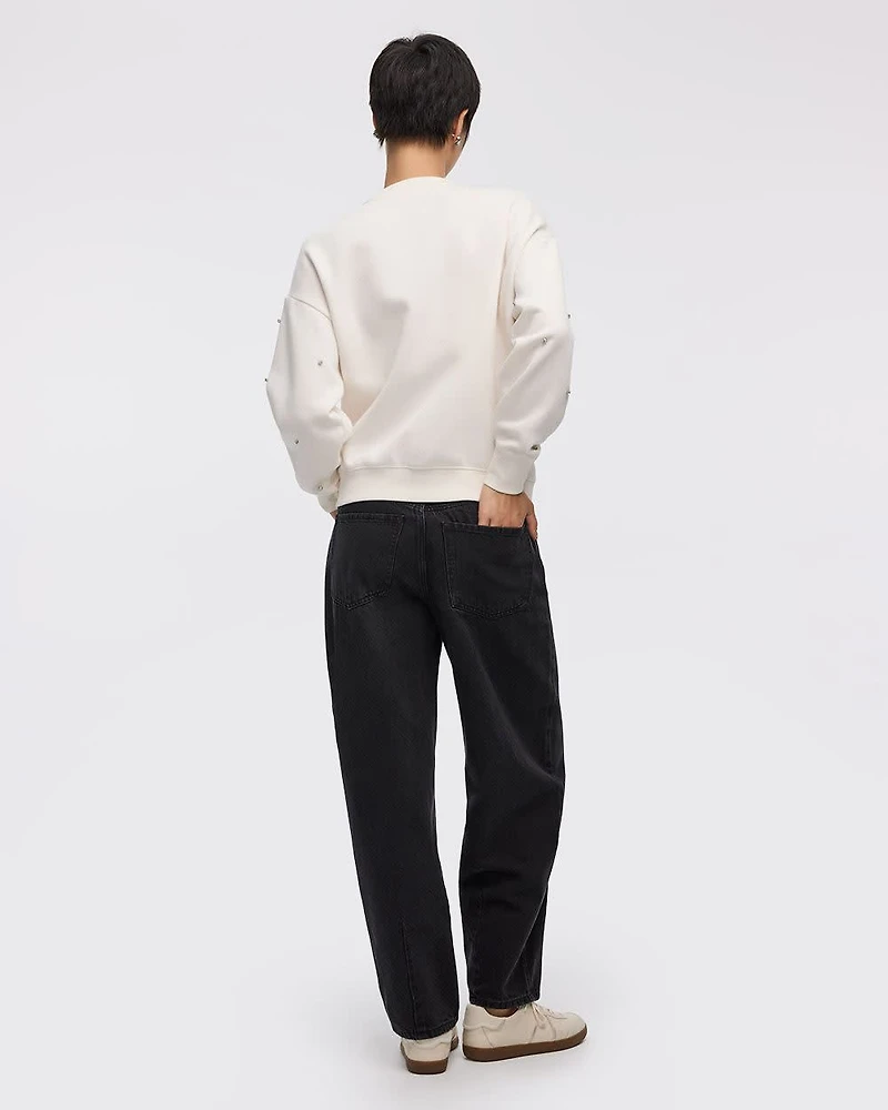 Long-Sleeve Crew-Neck Fleece Sweatshirt with Rhinestones