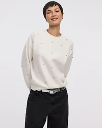 Long-Sleeve Crew-Neck Fleece Sweatshirt with Rhinestones