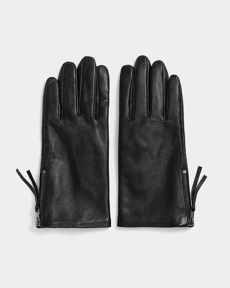 Leather Gloves with Zipped Cuffs