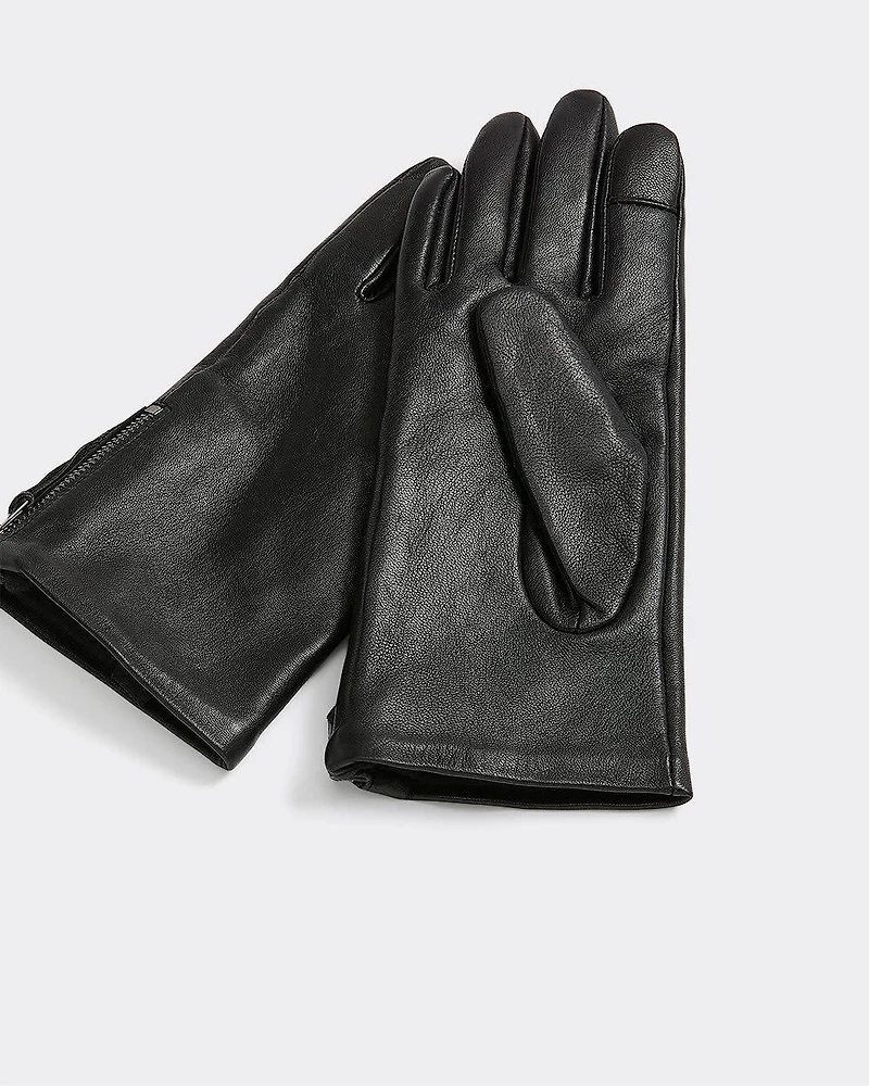 Leather Gloves with Zipped Cuffs