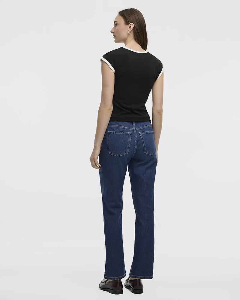 Extended-Sleeve Crew-Neck Ribbed Top