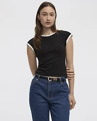 Extended-Sleeve Crew-Neck Ribbed Top