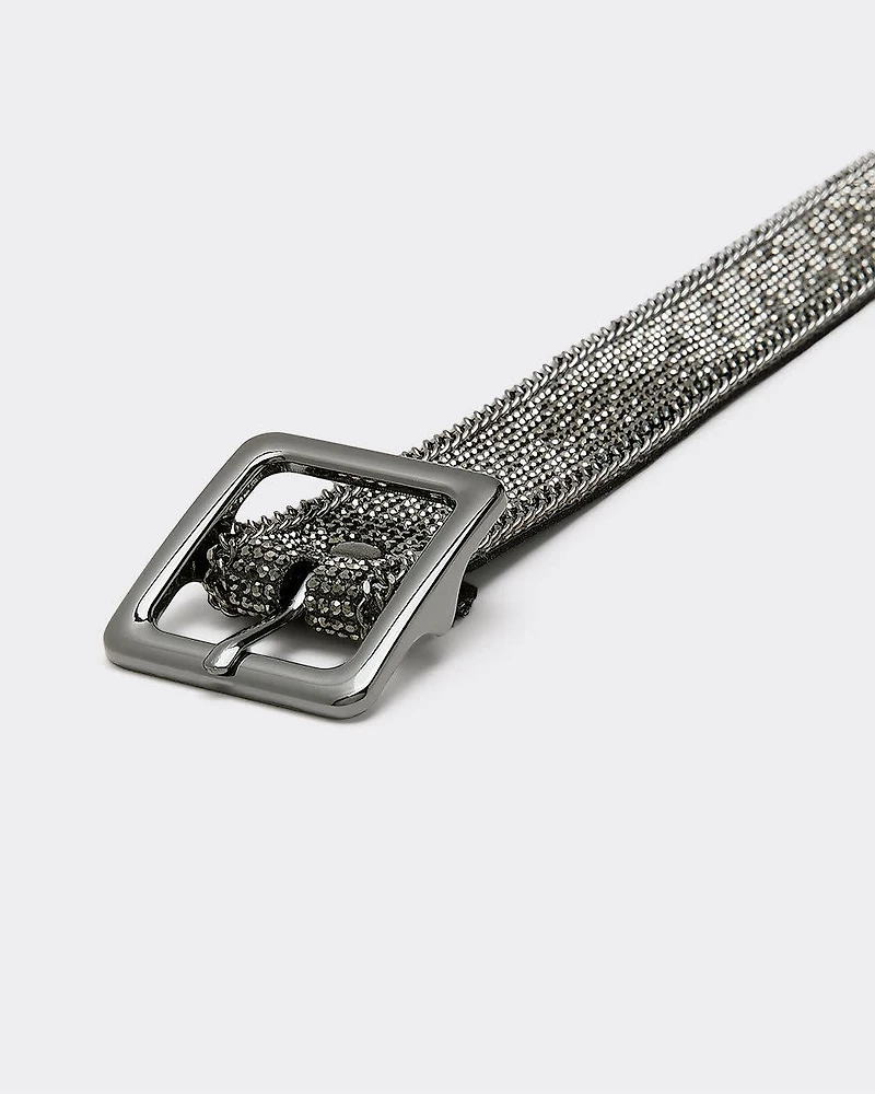 Faux Leather Belt with Rhinestones