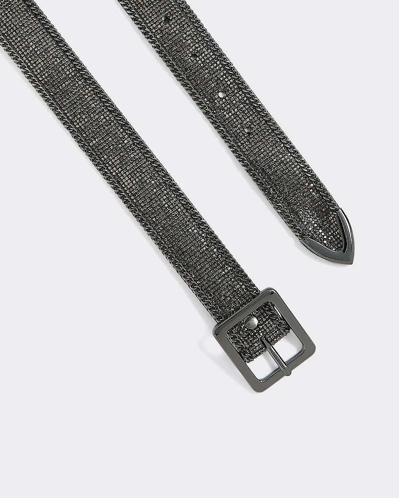 Faux Leather Belt with Rhinestones