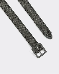 Faux Leather Belt with Rhinestones