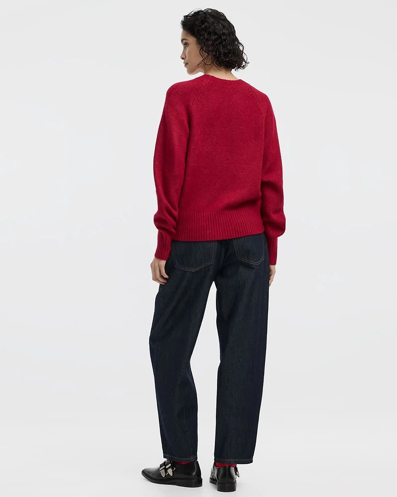 Long-Sleeve Crew-Neck Pullover with Heart Embroidery