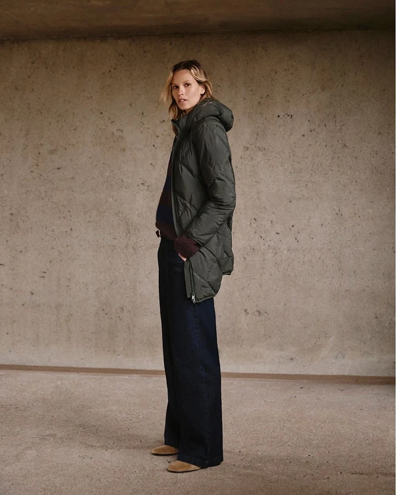 Manteau long à capuchon matelassé