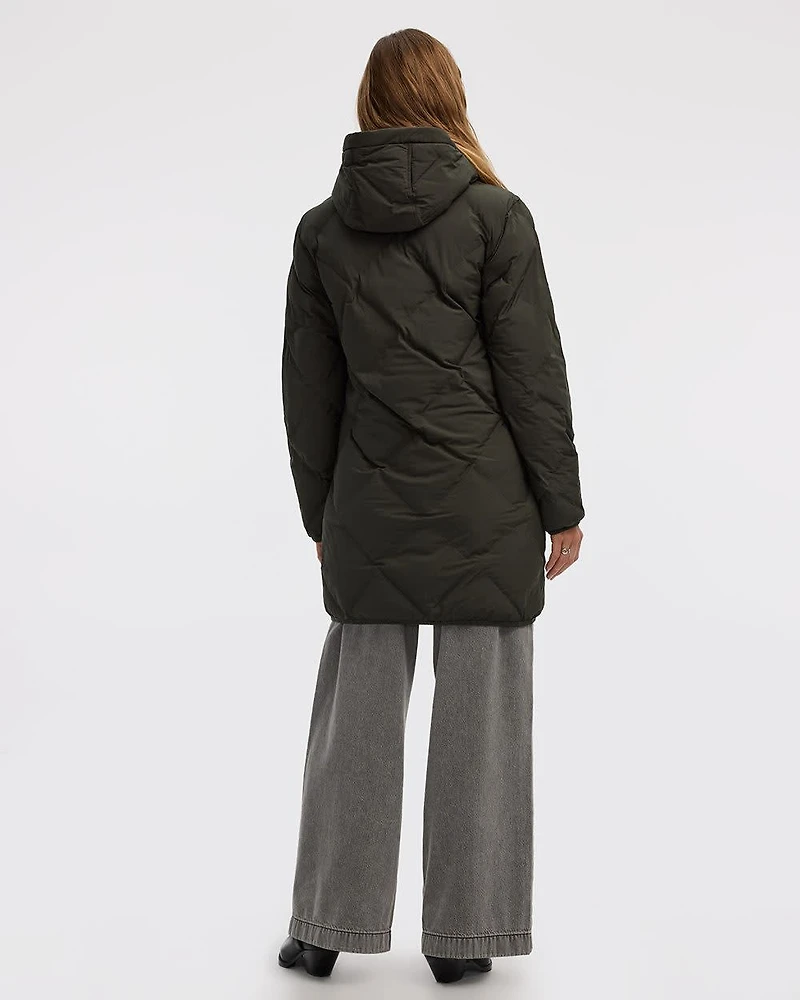 Manteau long à capuchon matelassé