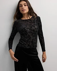 Long-Sleeve Crew-Neck Velvet Top