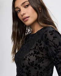 Long-Sleeve Crew-Neck Velvet Top