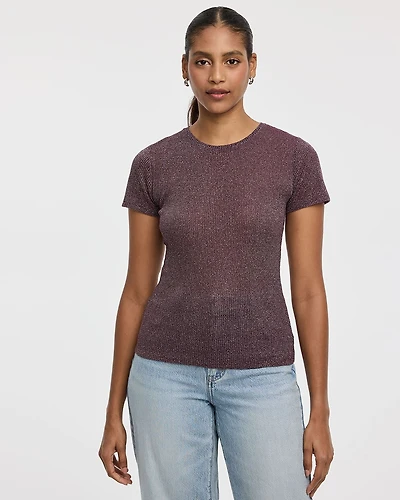 Short-Sleeve Crew-Neck Shimmery Tee