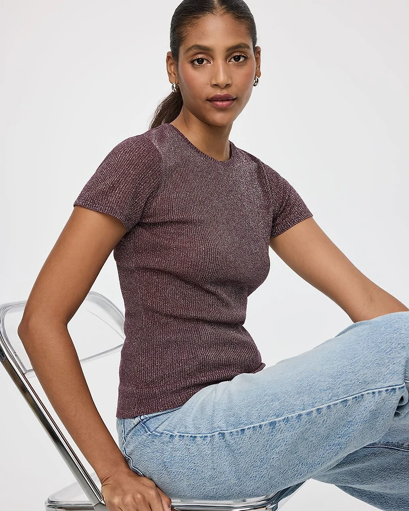 T-shirt scintillant à manches courtes et col rond