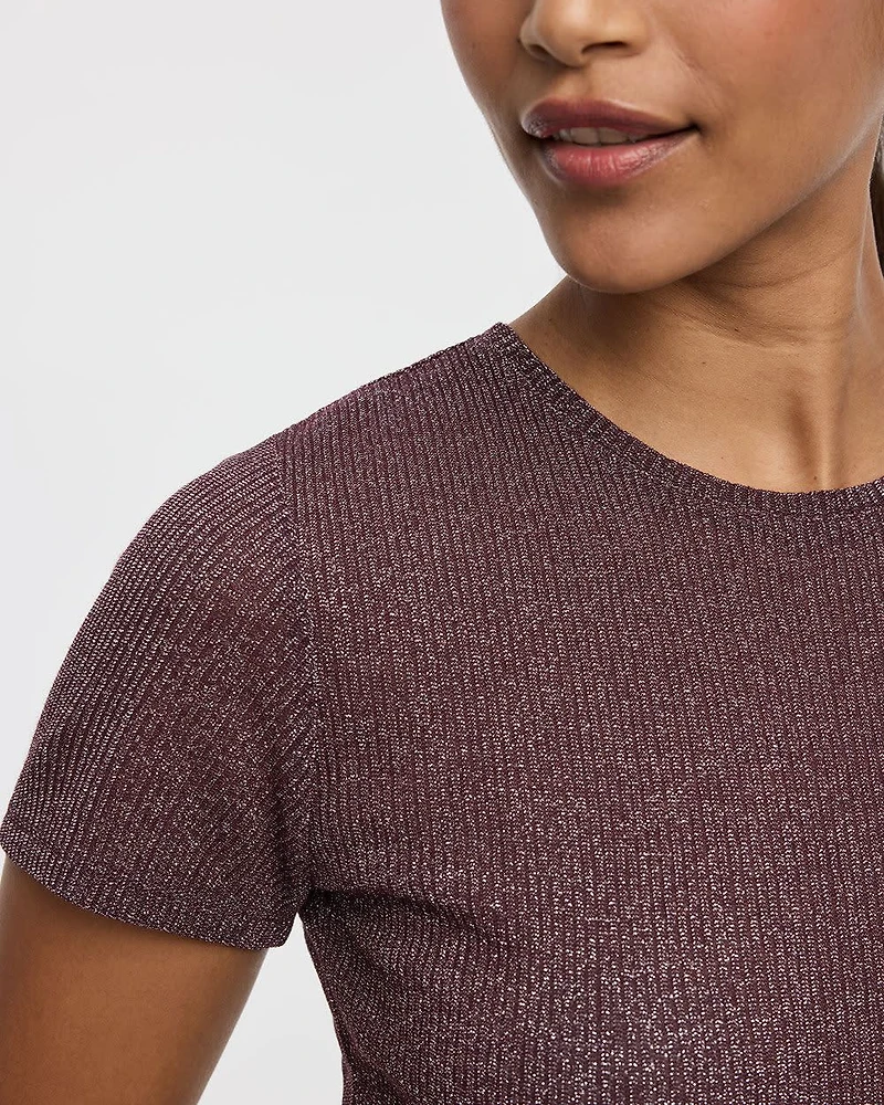 T-shirt scintillant à manches courtes et col rond