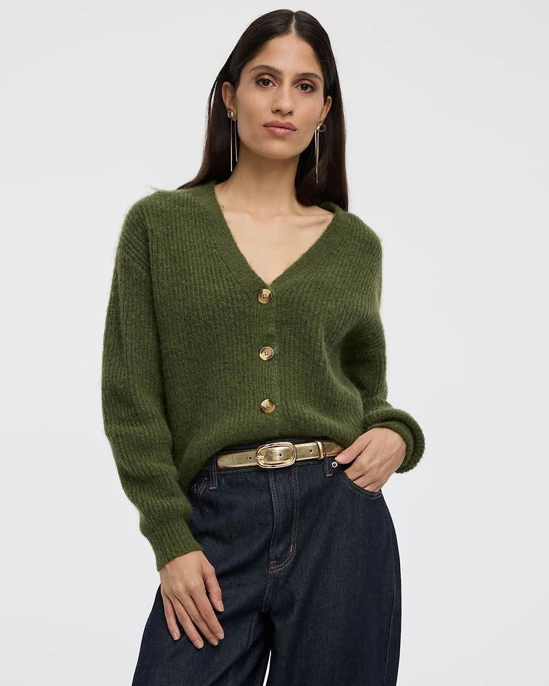 Long-Sleeve V-Neck Loose Cardigan